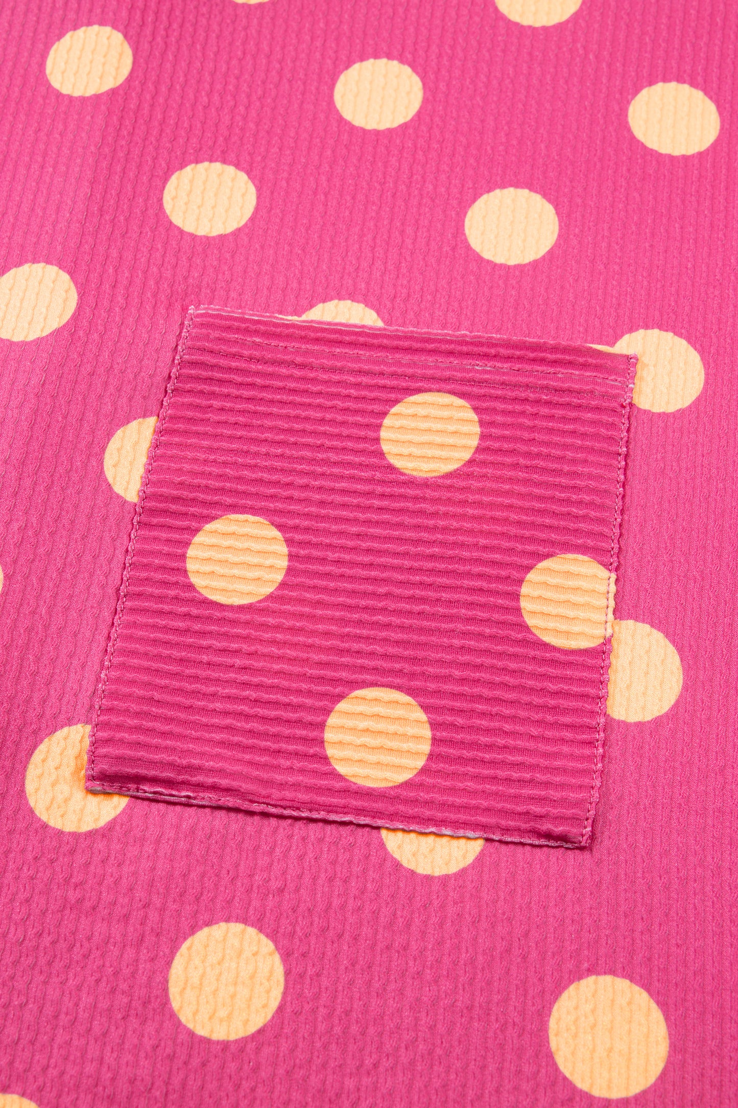 Polka Dot Round Neck Drop Shoulder Patch Pocket Jacquard Texture Top