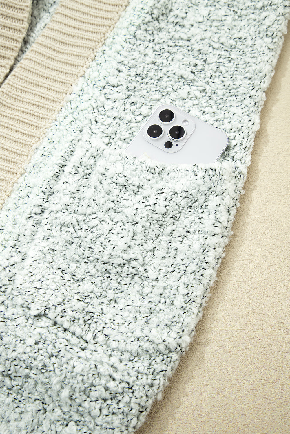 High-rise Patchwork Side Pockets Open Front Cardigan