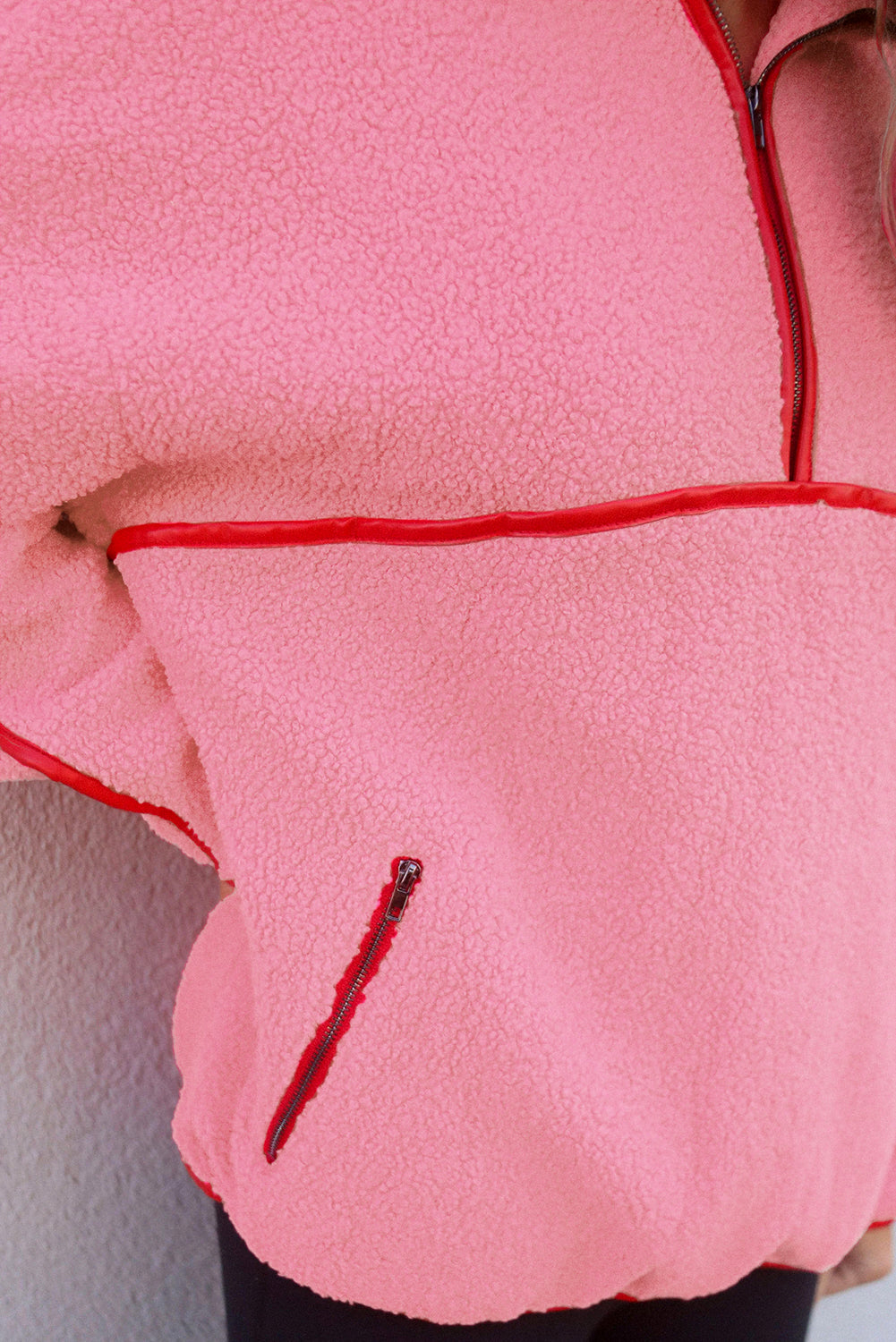 Strawberry Pink Long Sleeve Kangaroo Pocket Sweatshirt
