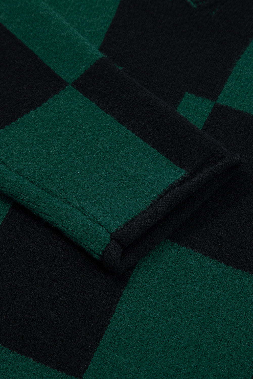 Black Checked Notched Neckline Drop Shoulder Knit Sweater