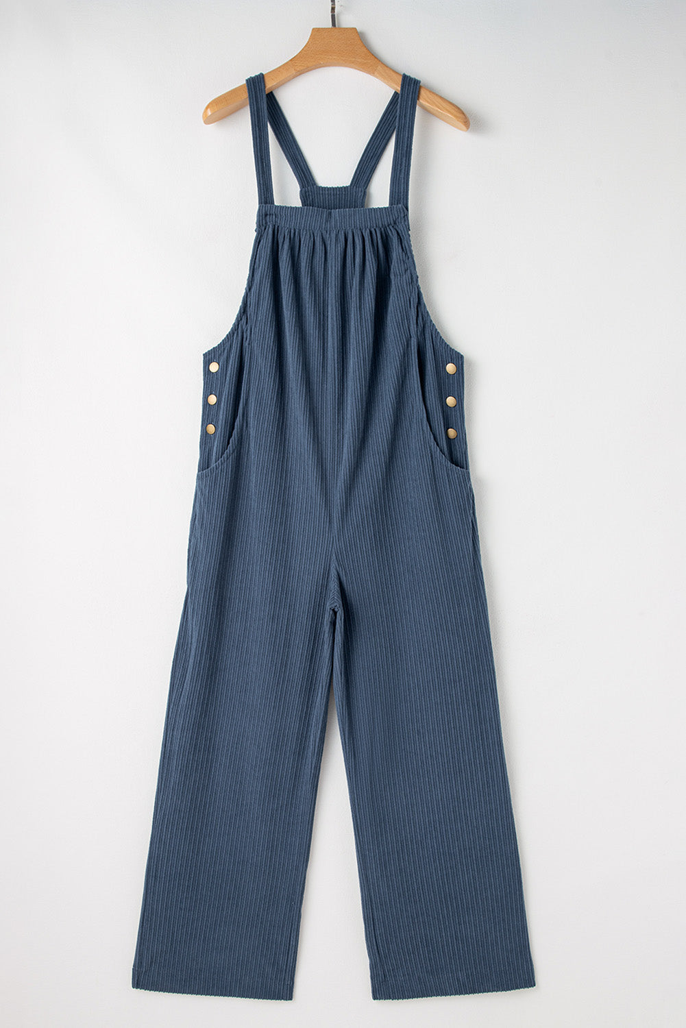 Real Teal Plain Pocketed Loose Fit Corduroy Overalls
