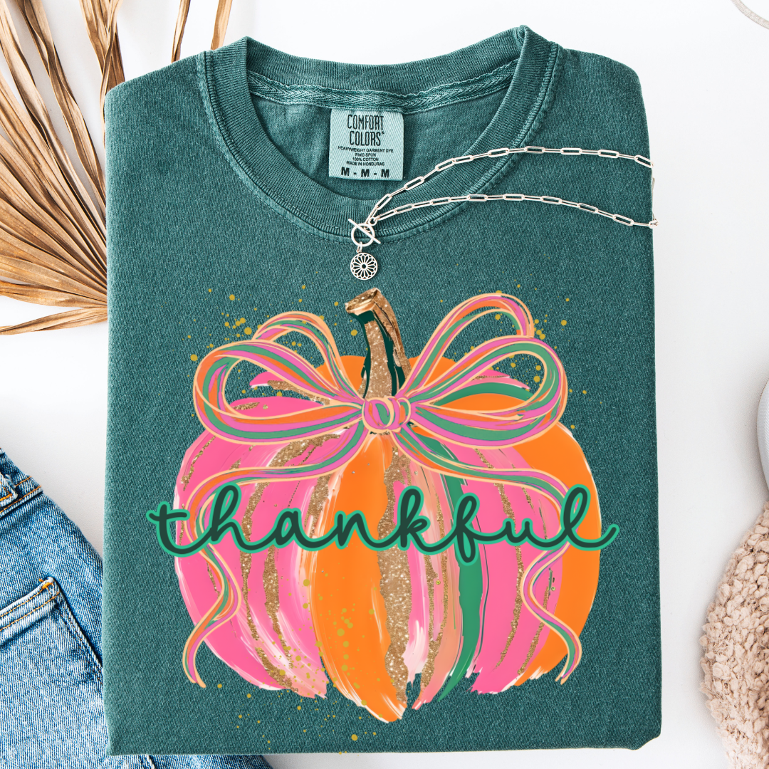 Colorful Thankful Pumpkin Graphic Tee D-1057