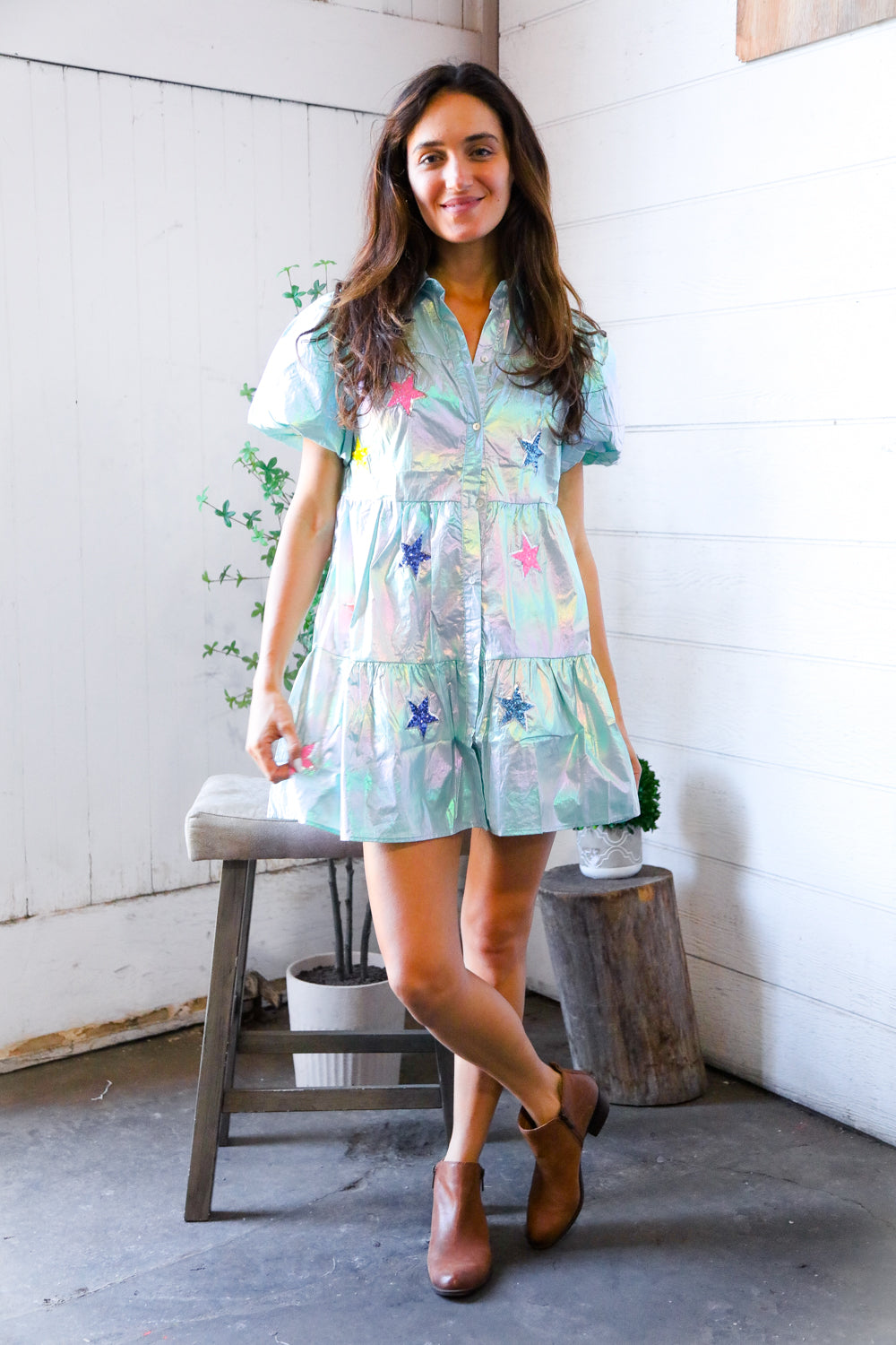 Nova Night Out Tiered Bubble Sleeve T Shirt Dress