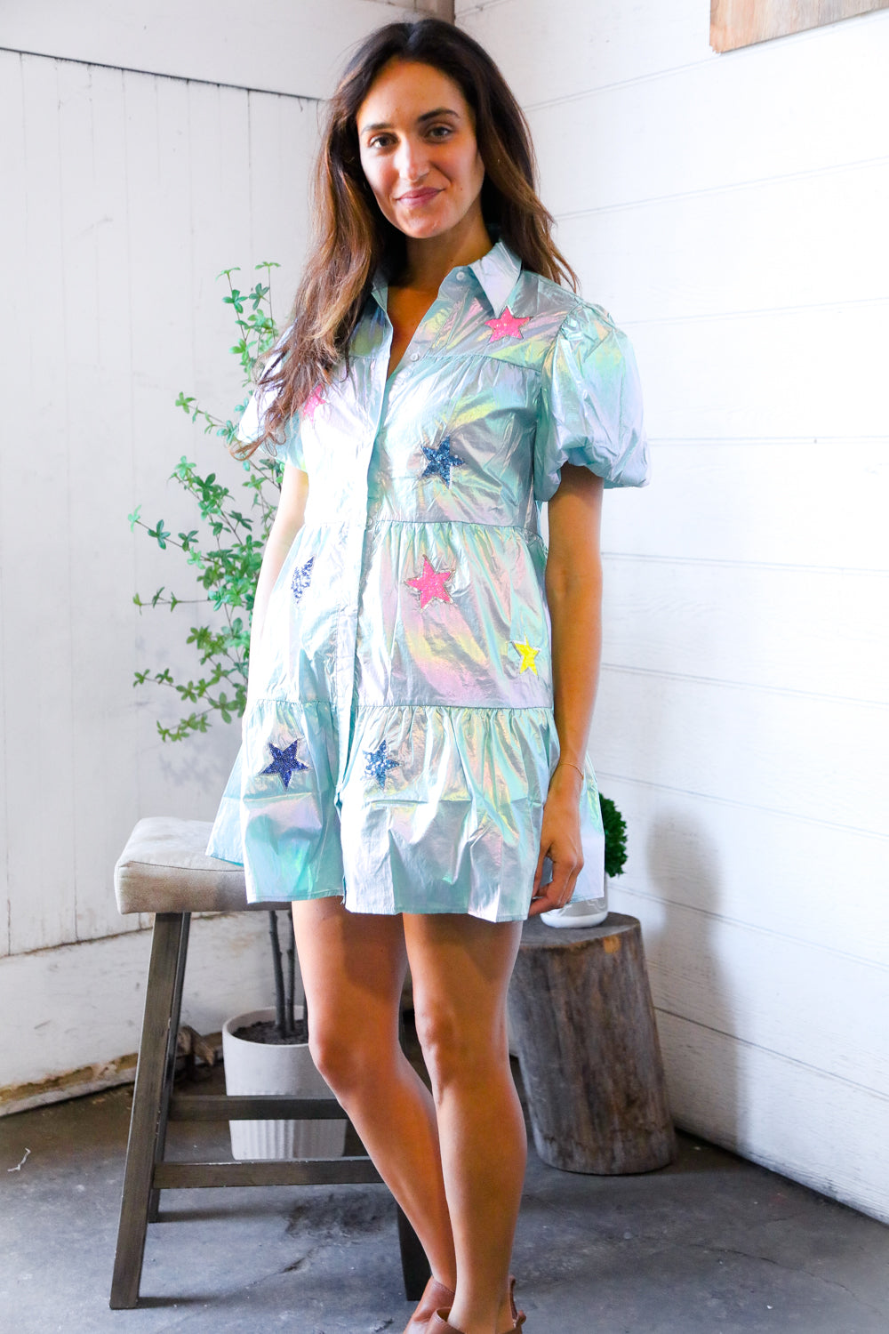 Nova Night Out Tiered Bubble Sleeve T Shirt Dress