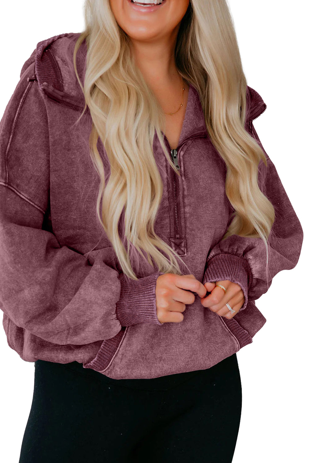 Elmwood Half Zip Kangaroo Pocket Mineral Wash Baggy Hoodie