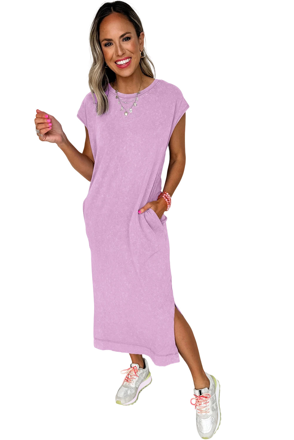 Clearly Aqua Mineral Wash Pocketed T-shirt Dress