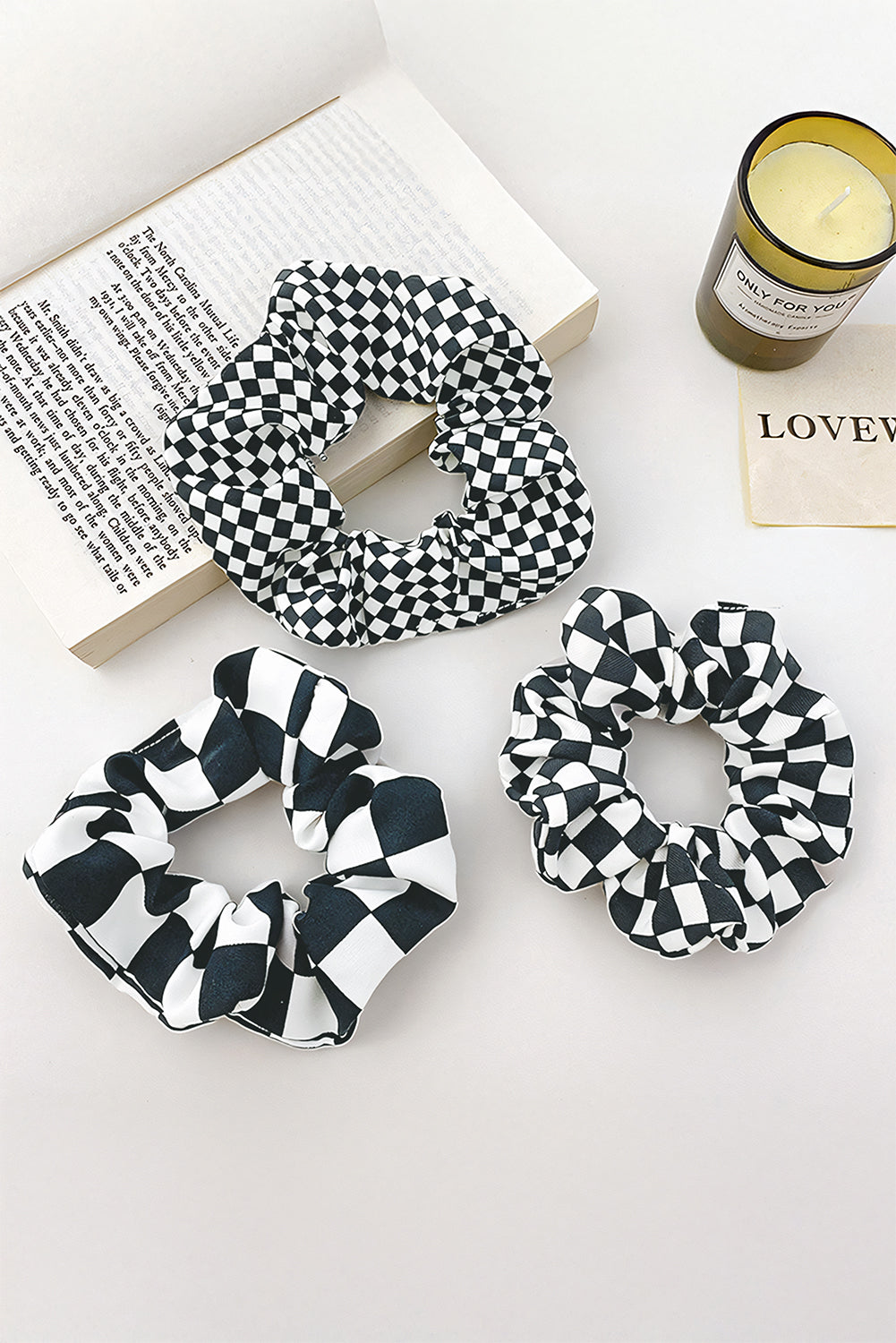 Black Checkered Cloth Hair Scrunchie