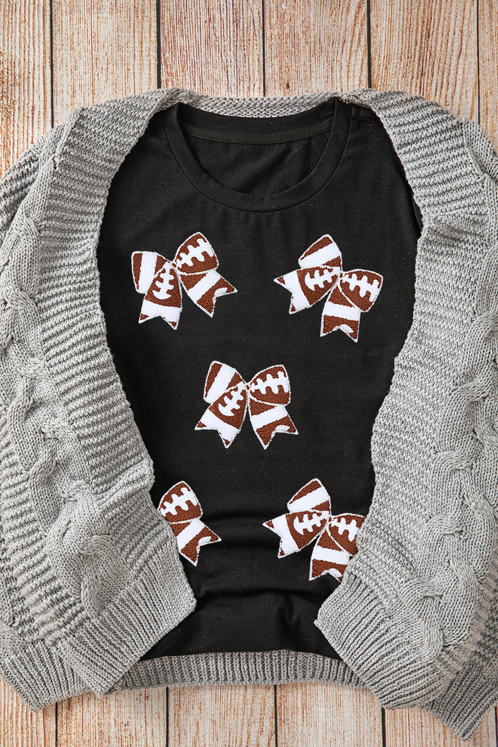 Black Game Day Football Bowknot Graphic T Shirt
