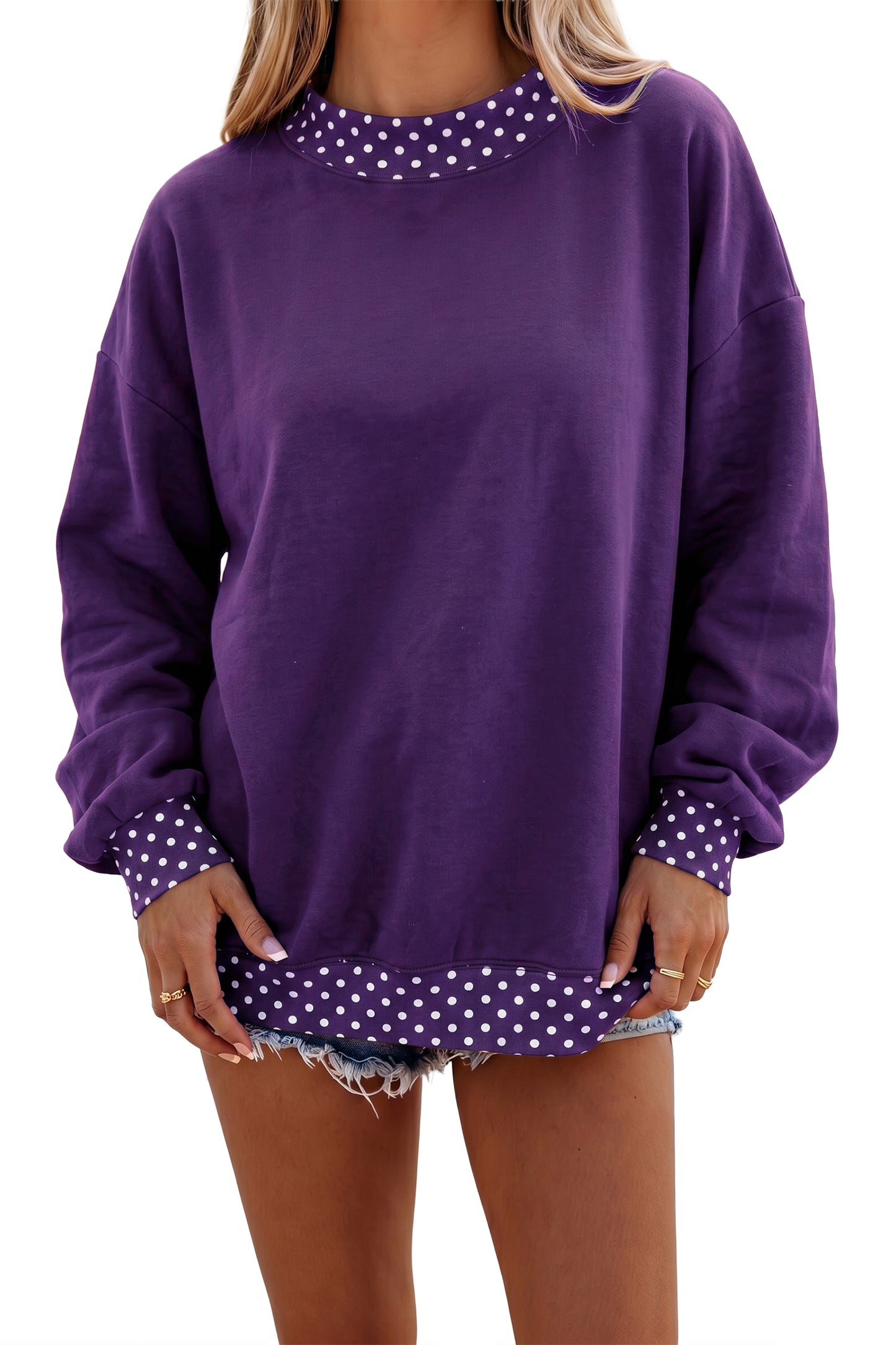 Racing Red Colorblock Polka Dot Contrast Trim Oversized Sweatshirt