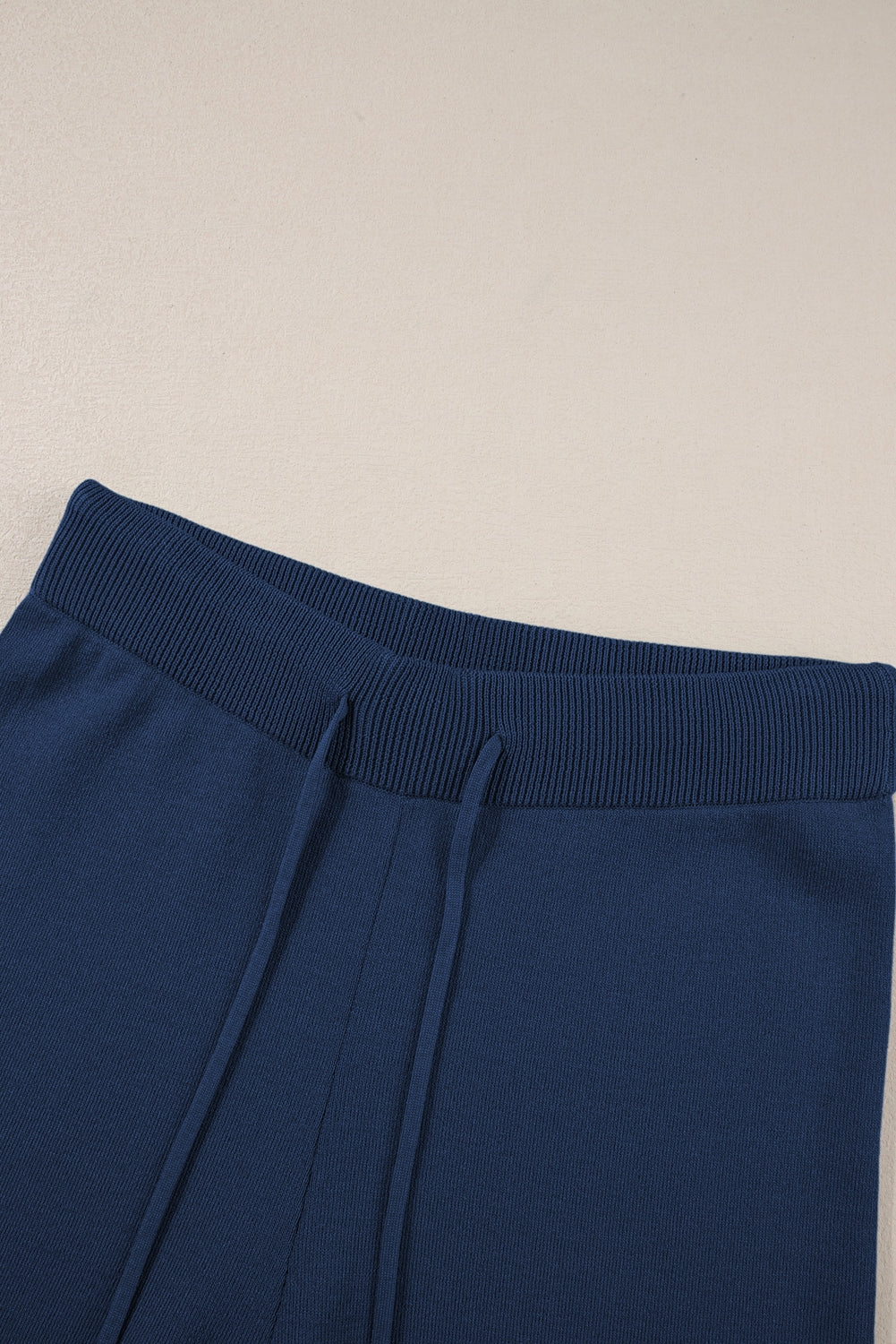 Navy Blue Loose Contrast Trim Half Sleeve Top and Drawstring Pants Set