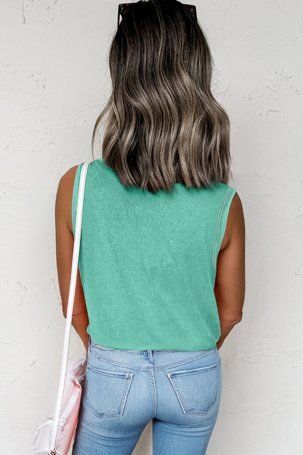Sea Green Mineral Wash Patched Chest Pocket Tank Top