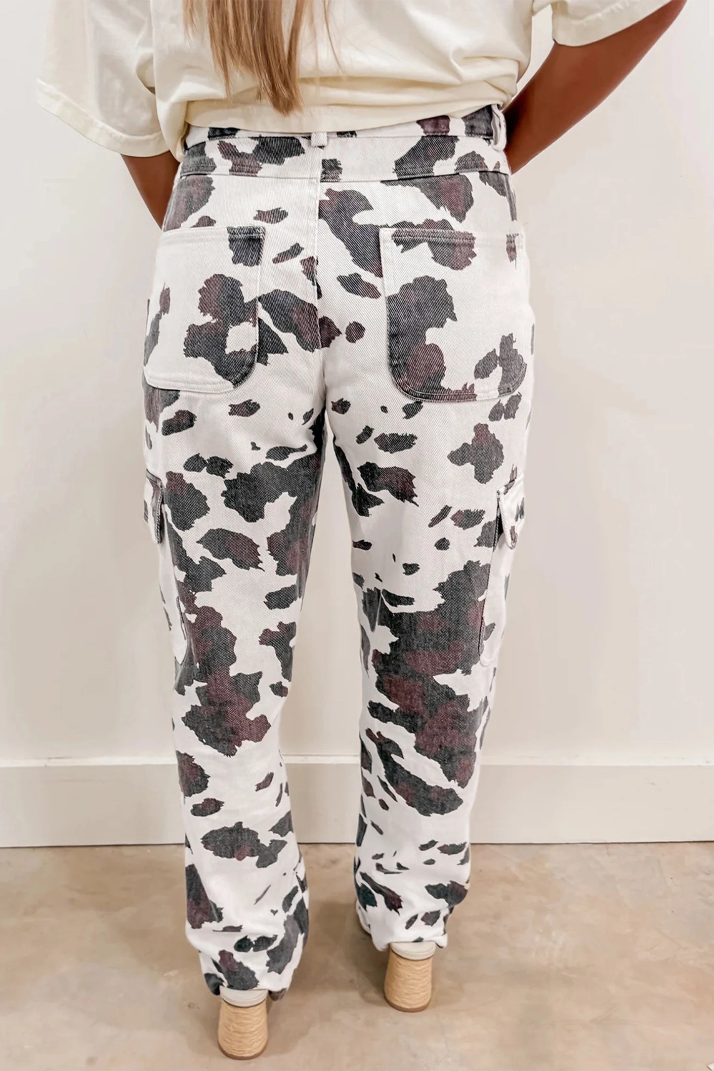 Cow Printed Cargo Jeans