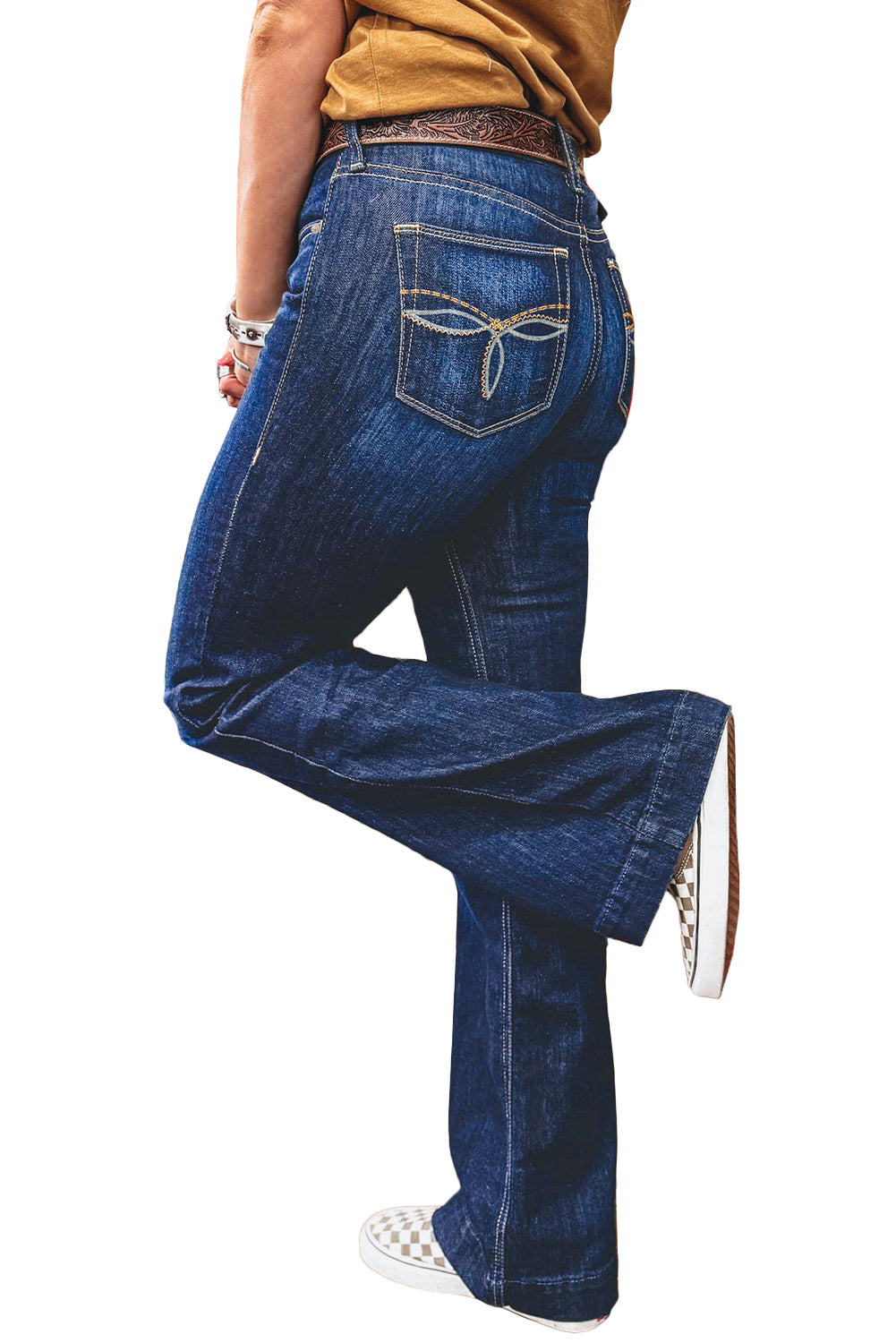 Sail Blue Stitch Patch Pocket Bootcut Jeans