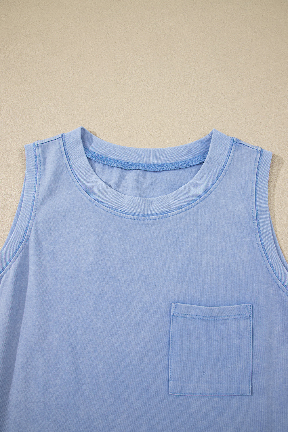 Sea Green Mineral Wash Patched Chest Pocket Tank Top