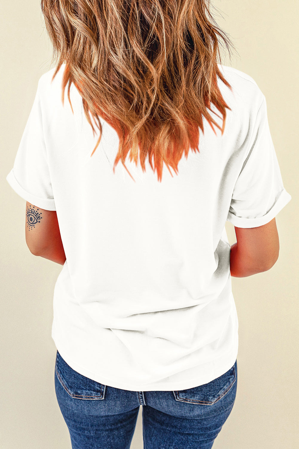 White Flower and Pumpkin Graphic Crewneck Tee