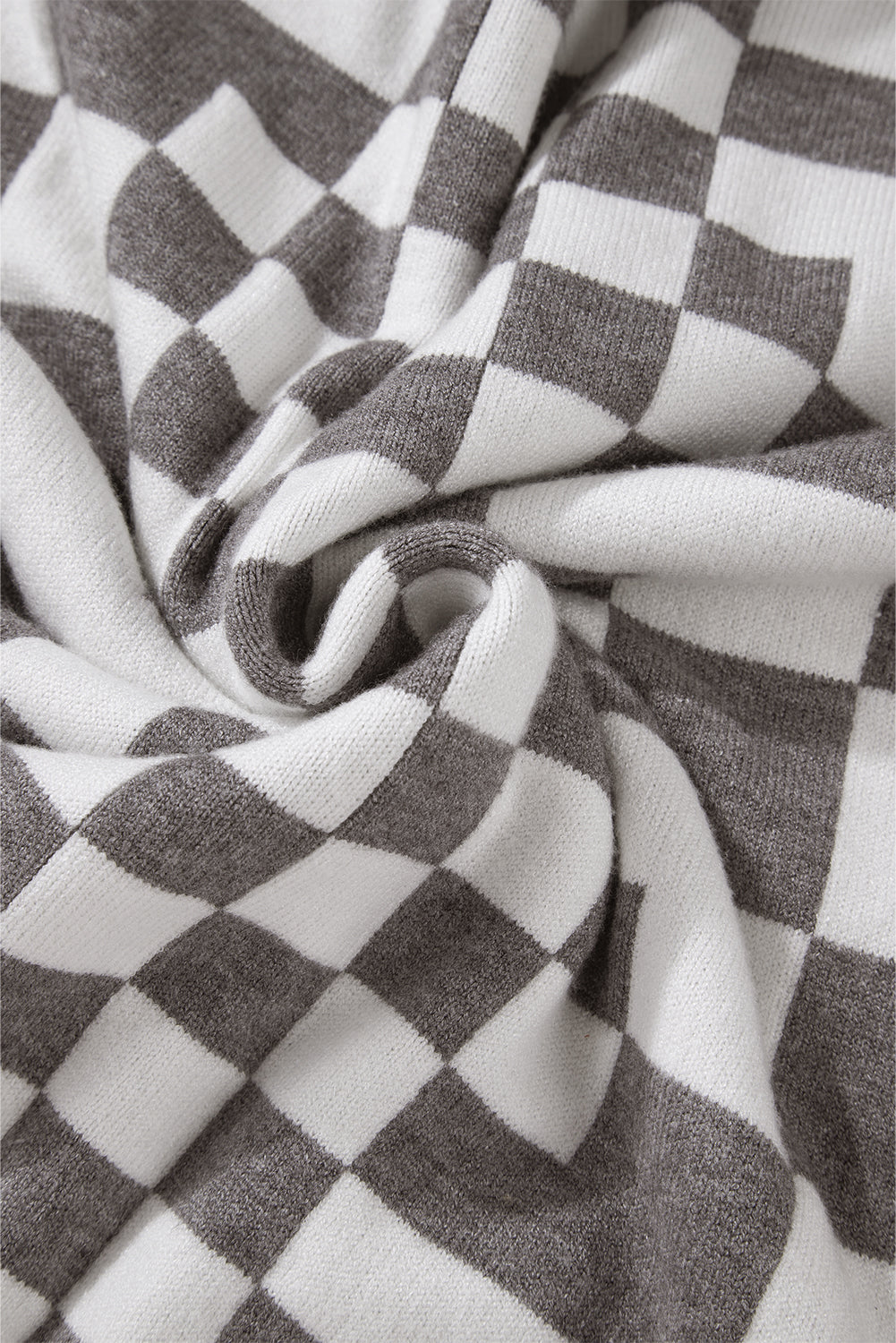 Brown Checkered Drop Shoulder Round Neck Sweater