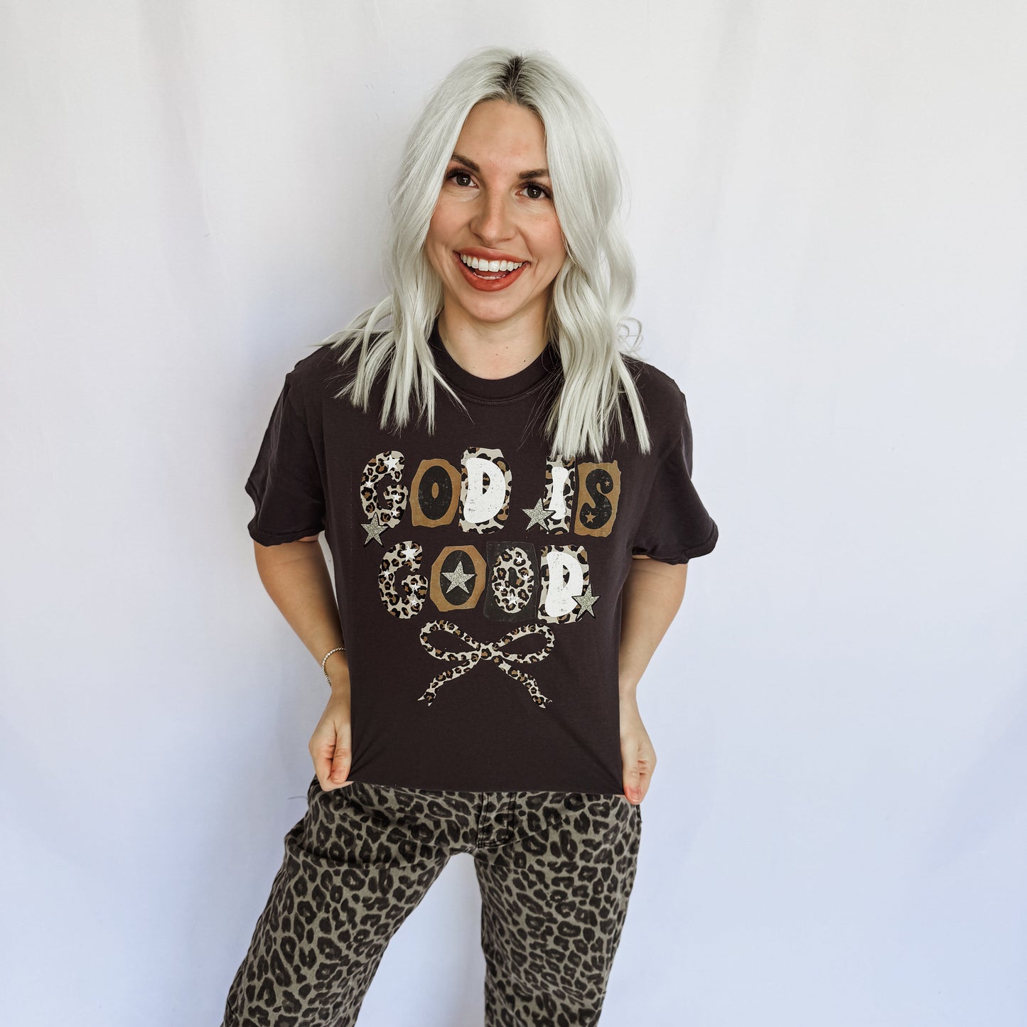Leopard God Is Good Graphic Tee D-1083