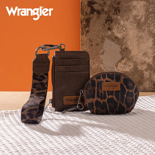 Wrangler Leopard Print Dual Pouch Wristlet -Coffee