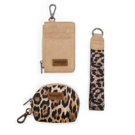 Wrangler Leopard Print Dual Pouch Wristlet -Tan
