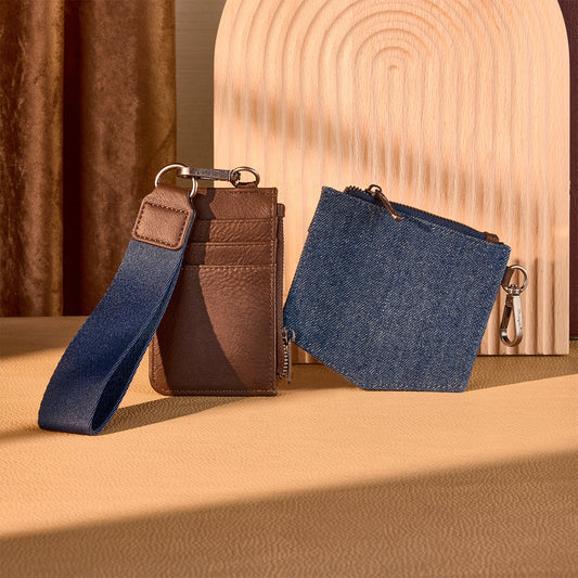 Wrangler logo "W" Embroidered Dual Pouch Wristlet -Coffee