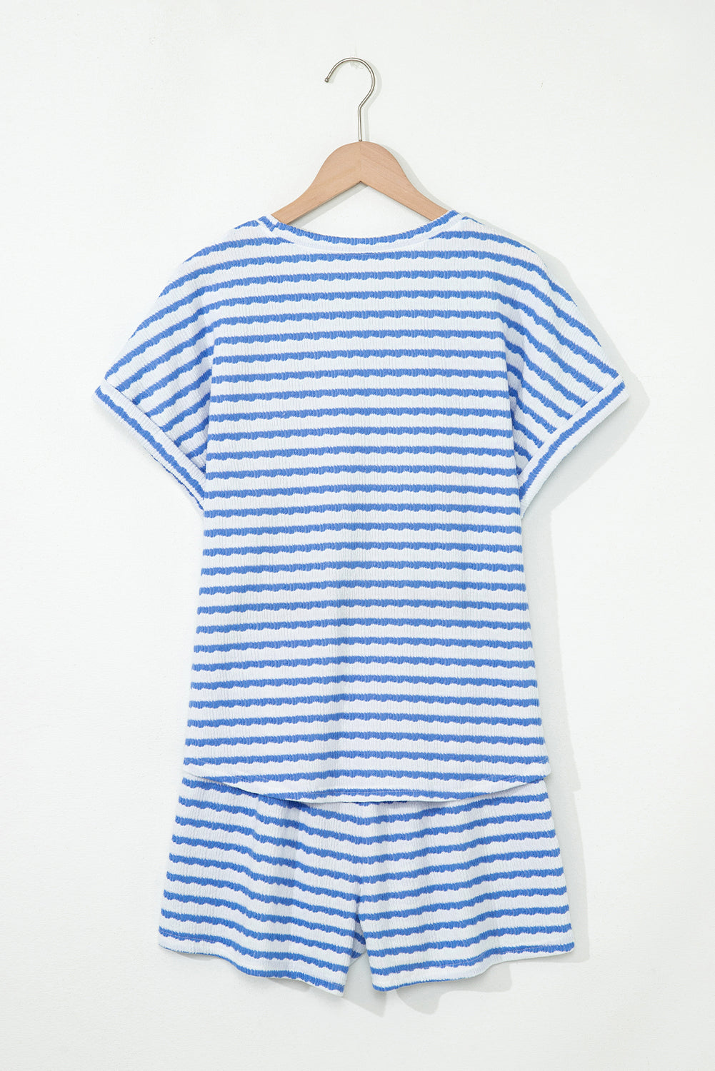 Pink Striped Print Short Sleeve Top and Pocket Shorts Set