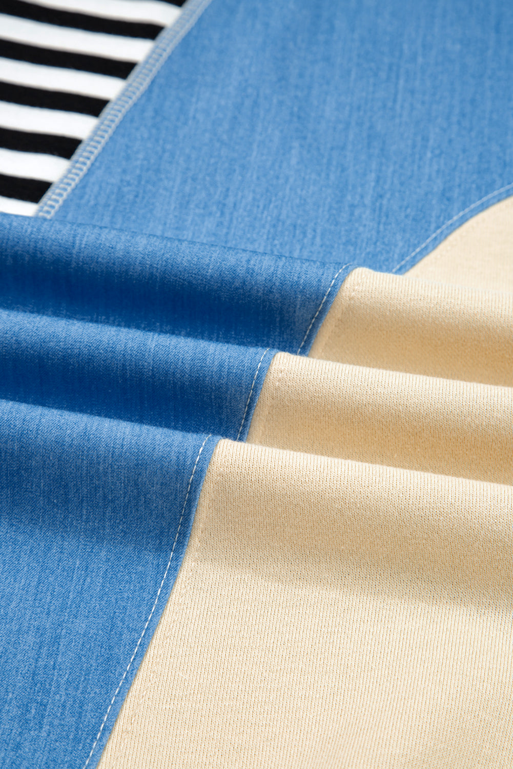 Black Stripe Denim Color Block Quarter Zip Baggy Drawstring Hoodie