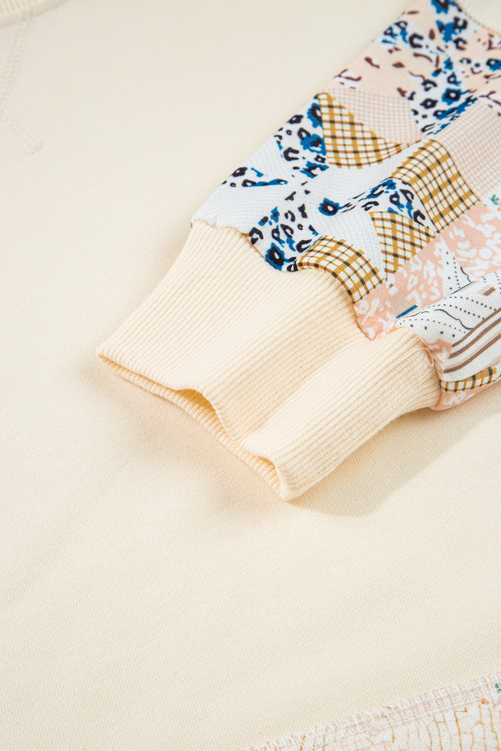 Beige Geometric Pattern Patchwork Hoodie