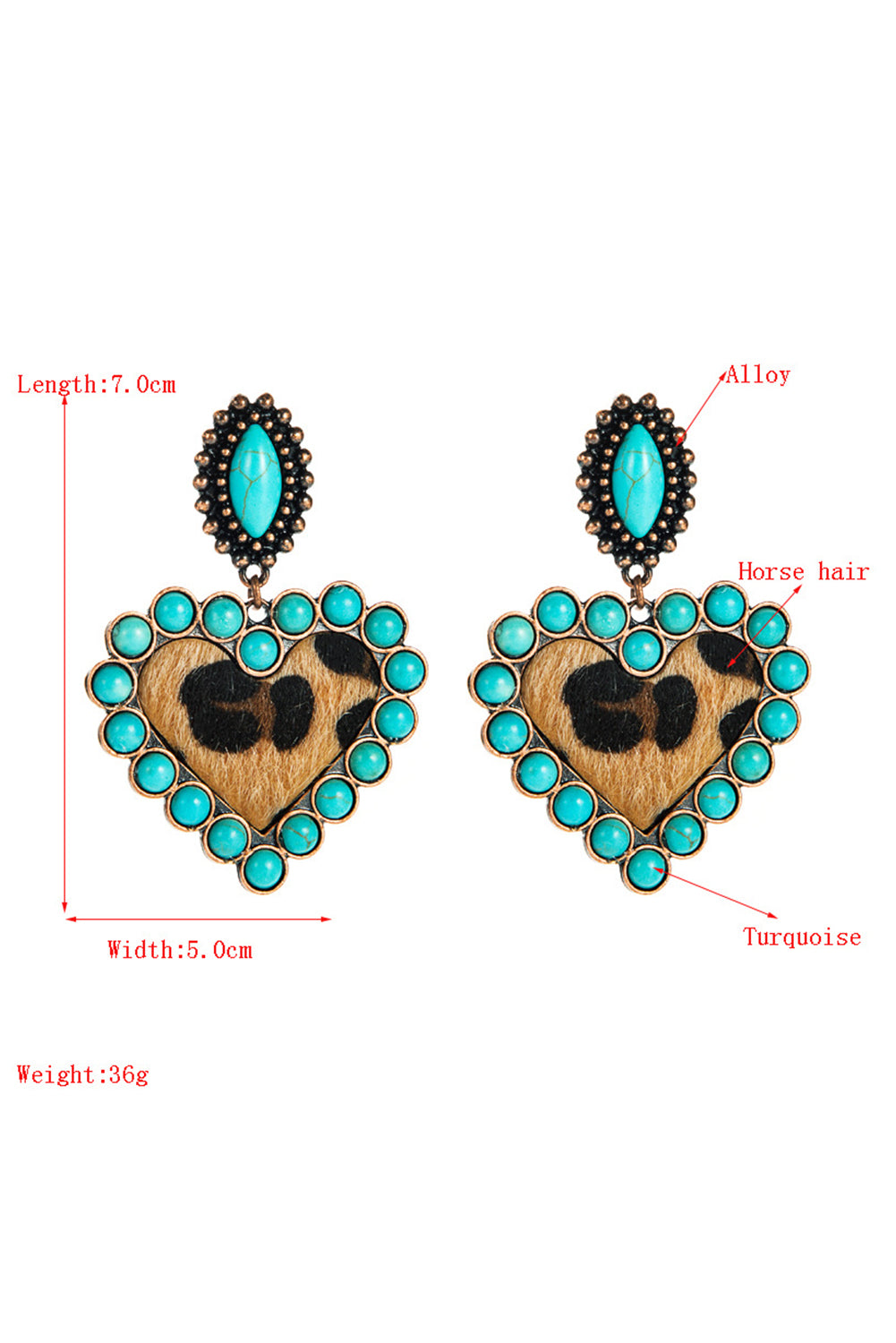 Turquoise Leopard Print Heart Shape Dangle Earrings