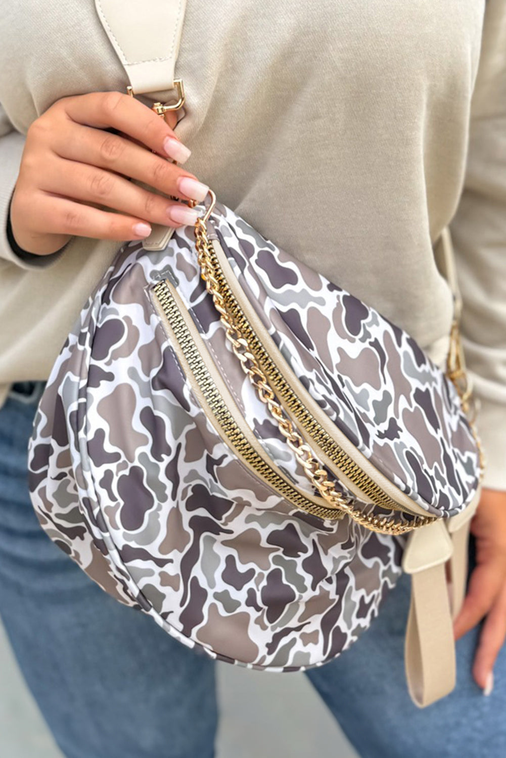 Coffee Leopard Print Double Zipper Crossbody Bag