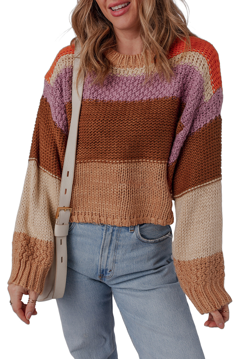 Multicolour Cropped Colorblock Knitted Sweater