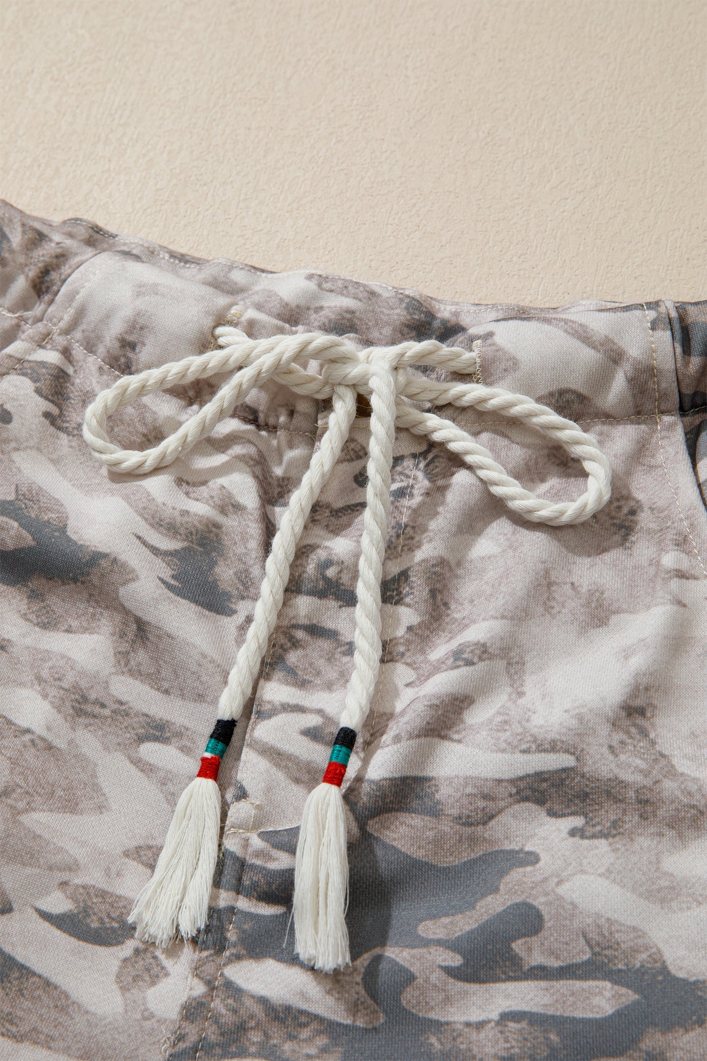 Green Camouflage Print Striped Side Panel Patchwork Drawstring Pants