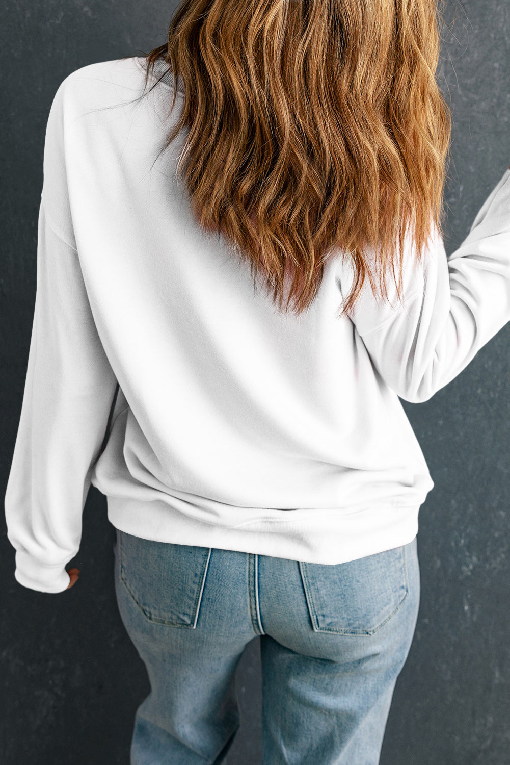 White Bow Christmas Tree Heat Transfer Printing Drop Shoulder Sweatshirt