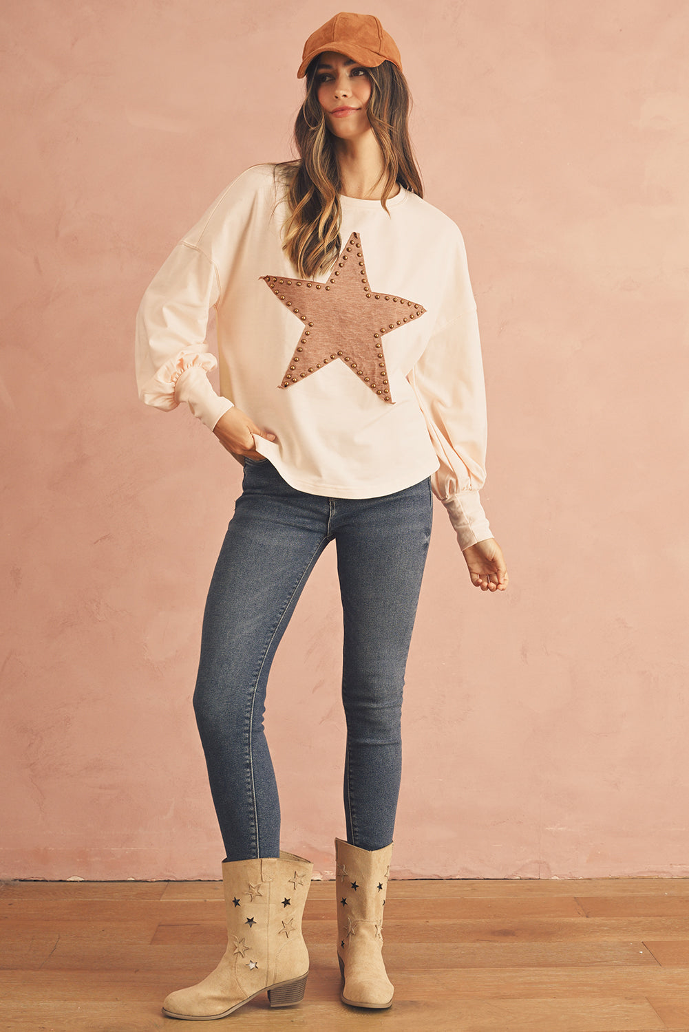 Gossamer Pink Studded Star Graphic Oversized Top