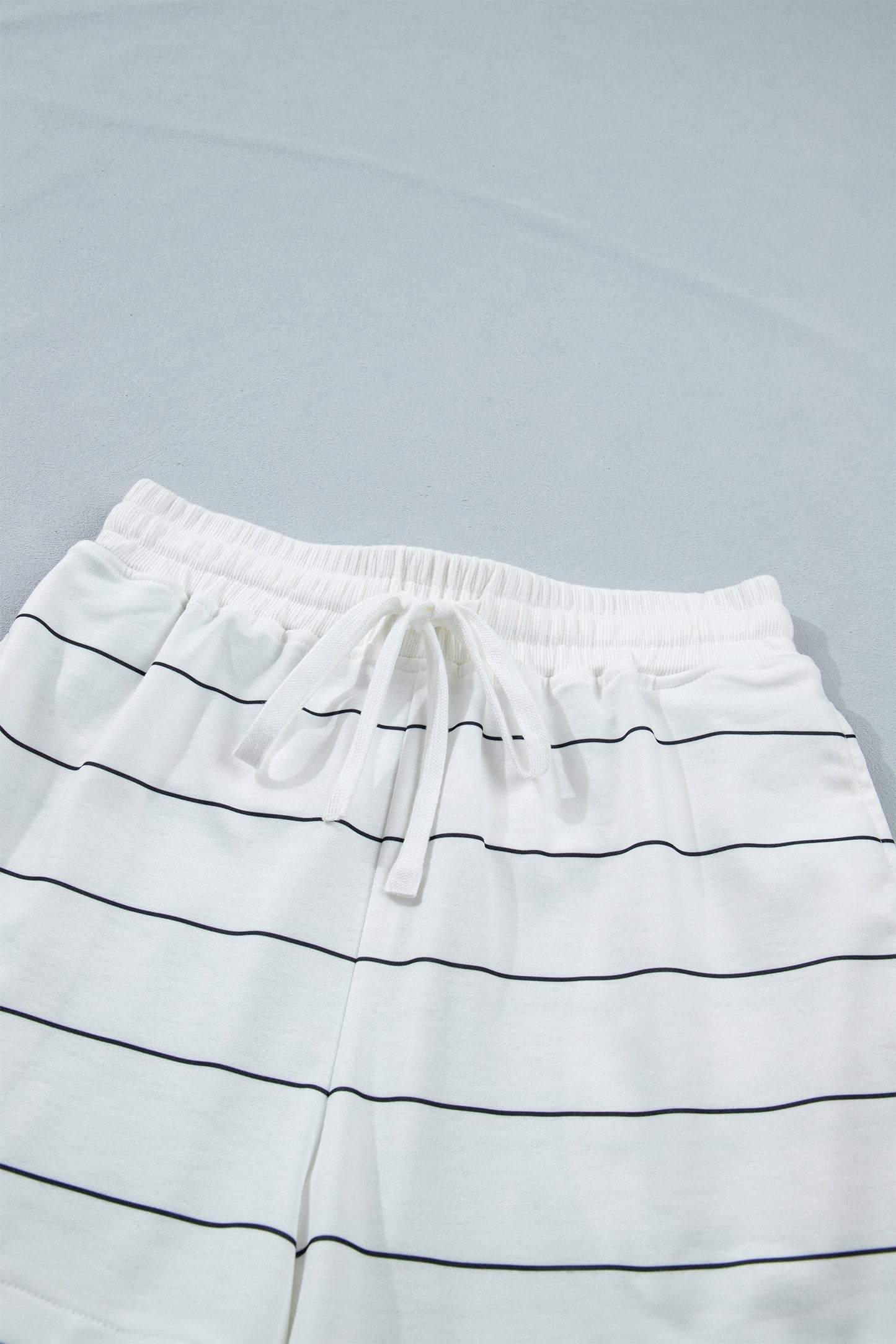 Black Stripe Half Sleeve Tee Drawstring Shorts 2pcs Set