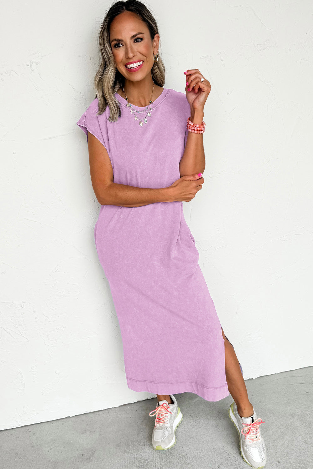 Clearly Aqua Mineral Wash Pocketed T-shirt Dress