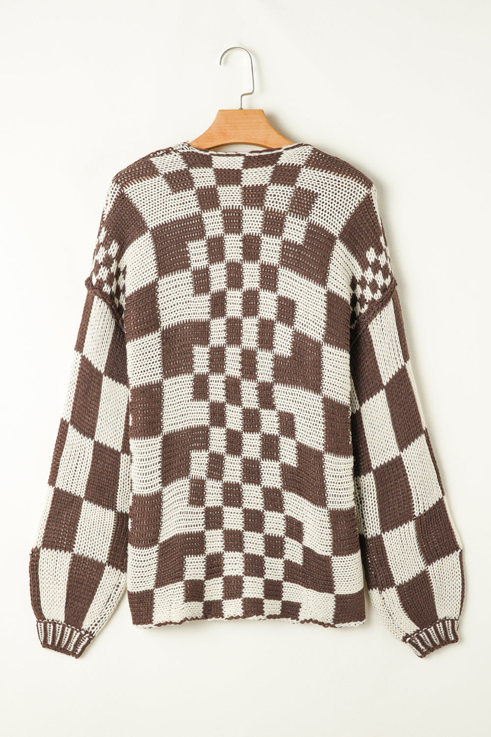 Smoke Gray Colorblock Checked Open Front Knitted Cardigan