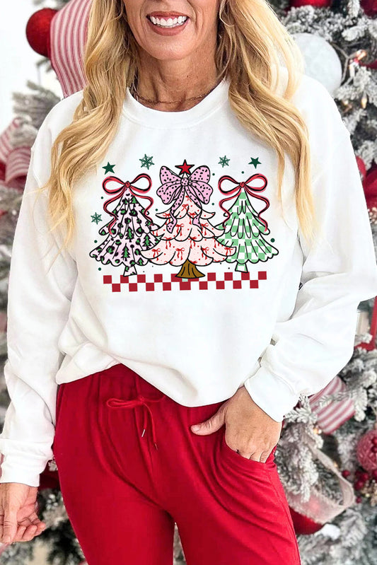 White Christmas Tree Graphic Heat Transfer Printing Holiday Sweatshirt