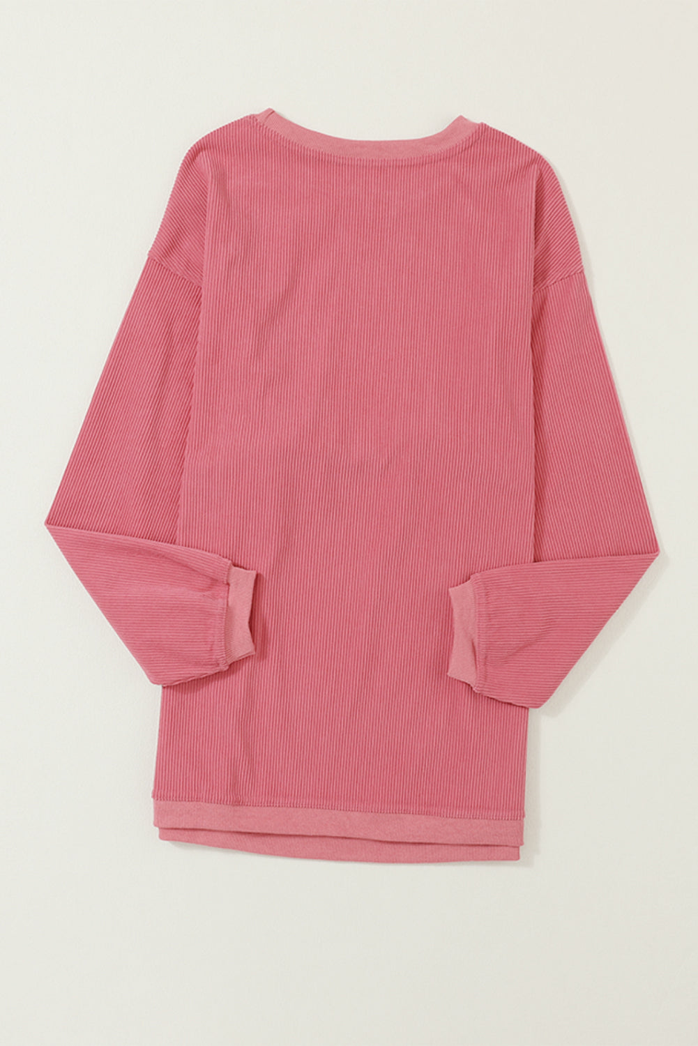 Light Pink Plain Drop Sleeve Crinkle Rib Oversized Sweatshirt
