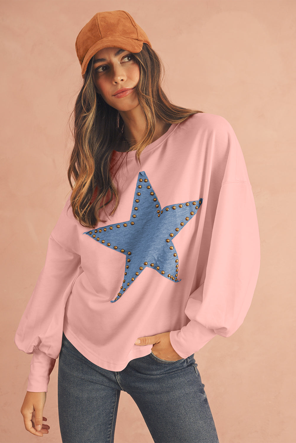 Gossamer Pink Studded Star Graphic Oversized Top