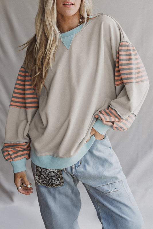 Jet Stream Colorblock Patchwork Striped Sleeve Sweatshirt