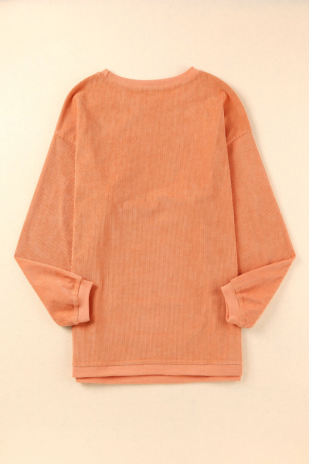 Light Pink Plain Drop Sleeve Crinkle Rib Oversized Sweatshirt
