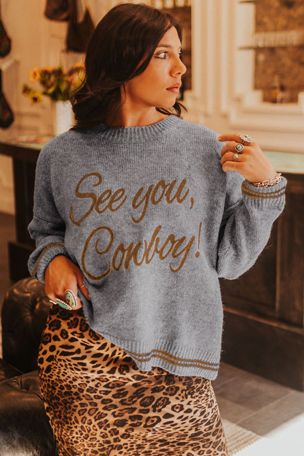Coffee Letter Embroidered Graphic Sweater