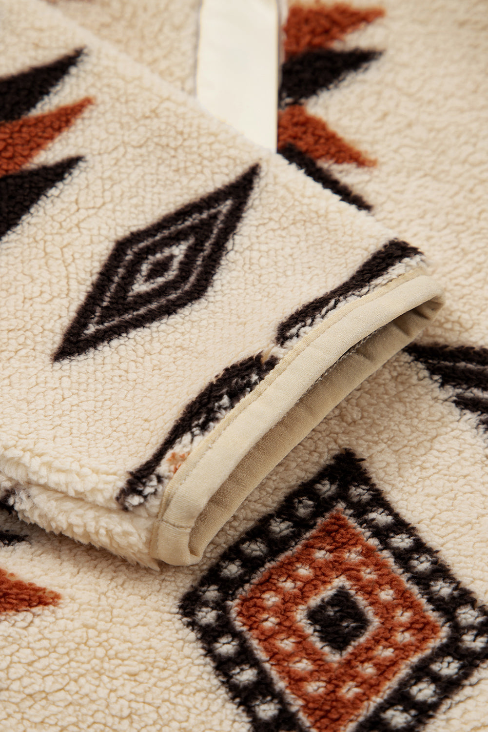 Black Vintage Geometric Half Zip Plush Sweatshirt