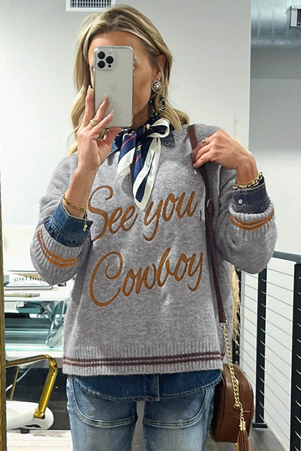 Coffee Letter Embroidered Graphic Sweater
