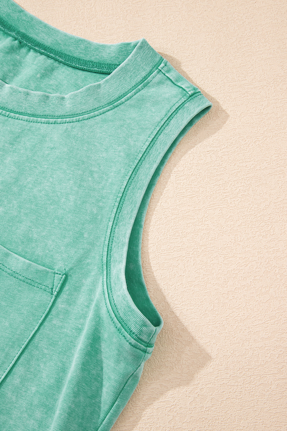 Sea Green Mineral Wash Patched Chest Pocket Tank Top