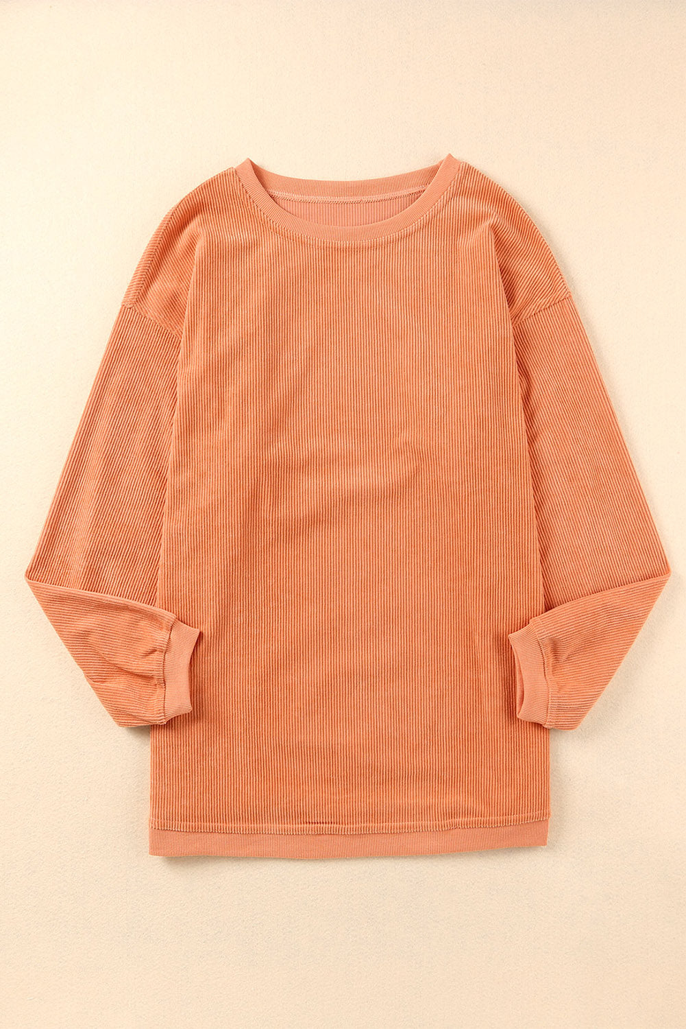Light Pink Plain Drop Sleeve Crinkle Rib Oversized Sweatshirt