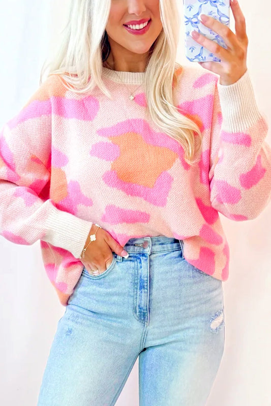 Sachet Pink Cheetah Colorblock Sweater