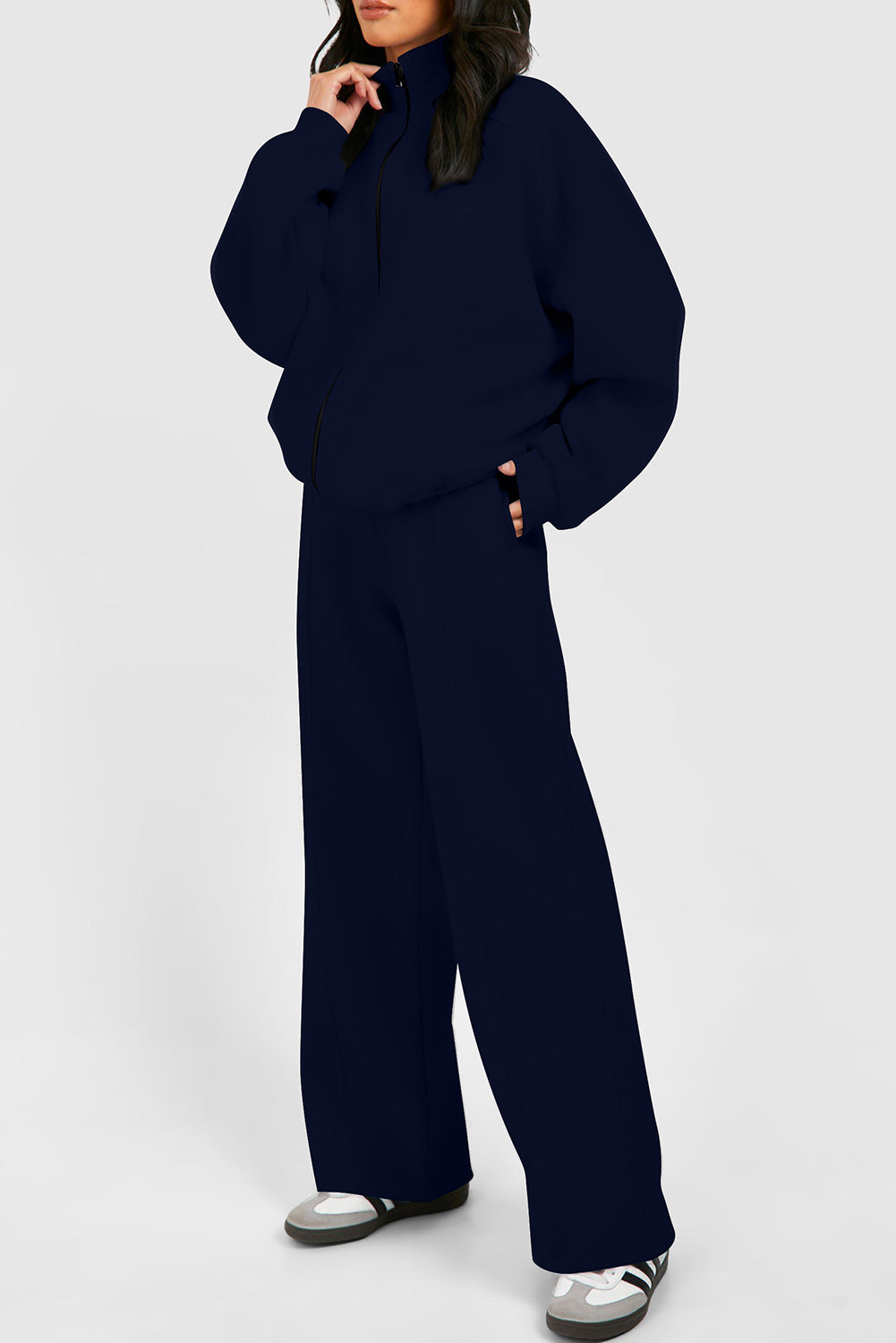 Black Half Zip Sweatshirt and Pants Set