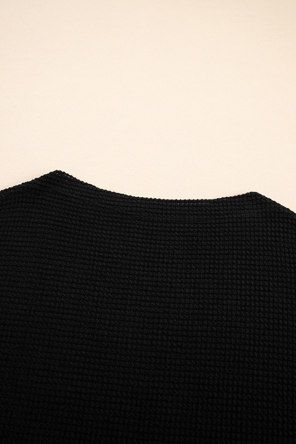 Black Waffle One Shoulder Long Sleeve Knit Top