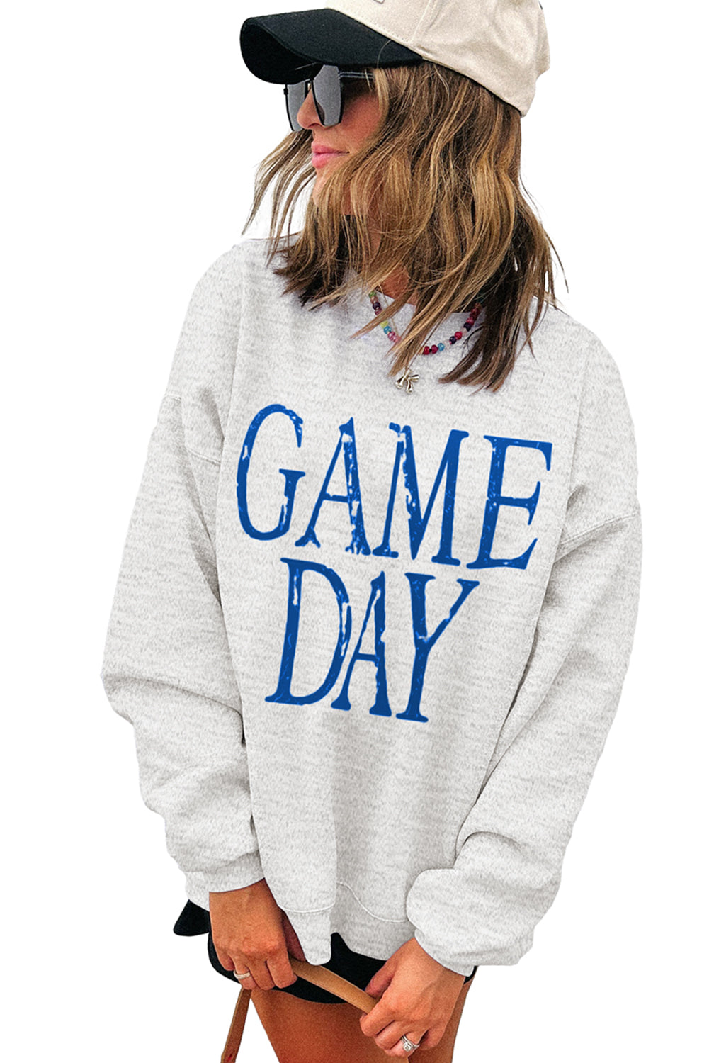 Blue GAME DAY Vintage Washed Letter Graphic Baggy Sweatshirt